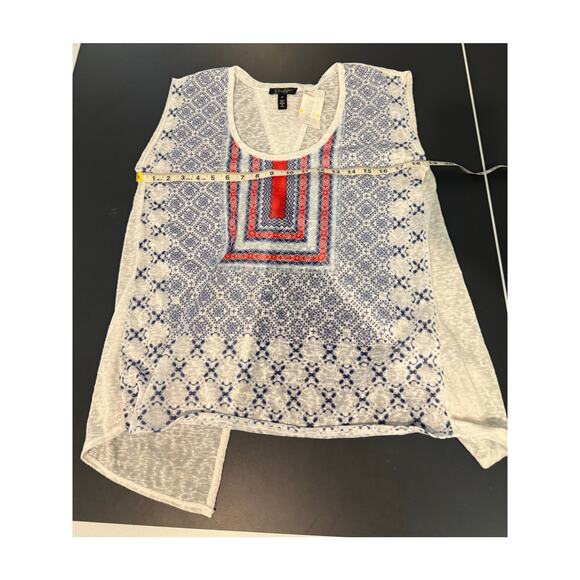 Jessica Simpson Women's Sleeveless Geometric Print Boho Tank Top M Blue White - Picture 4 of 7